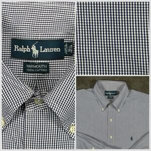 Ralph Lauren Yarmouth Men's L Blue Gingham Chek Button Down Long Sleeve Shirt